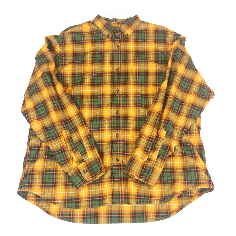 Old Navy Everyday Shirt Mens XXL Orange Green Plaid Built-In Flex Button Down